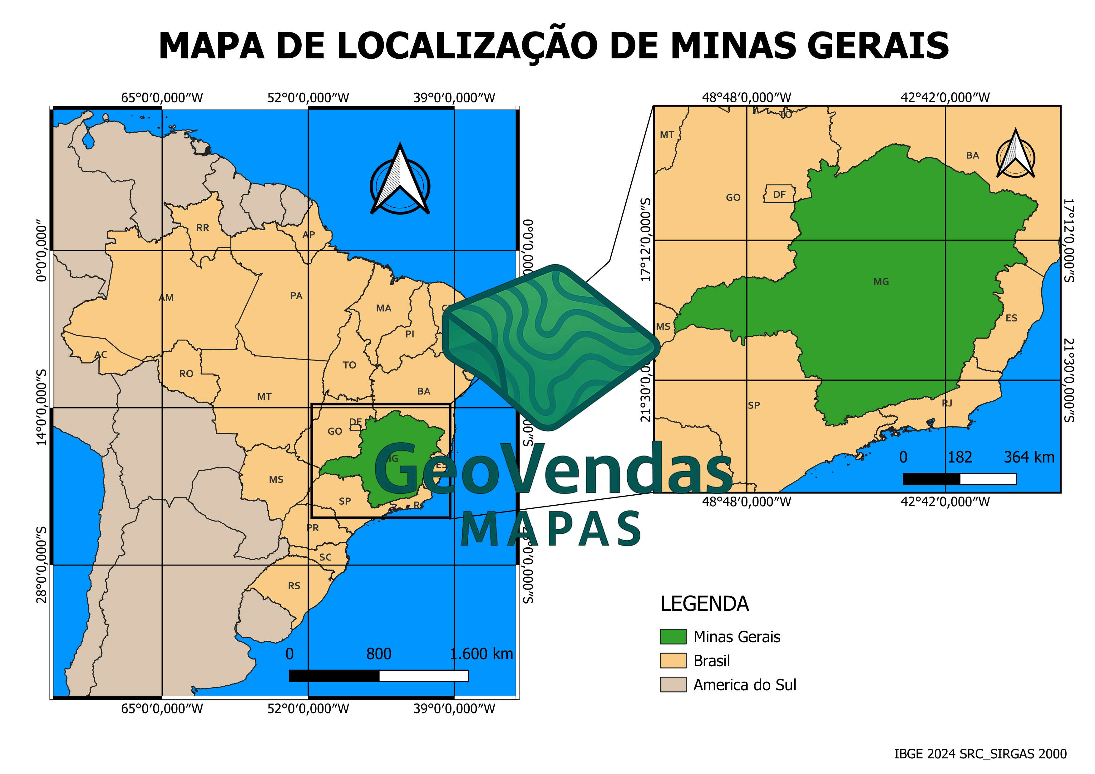 Mapa de localização de Minas Gerais